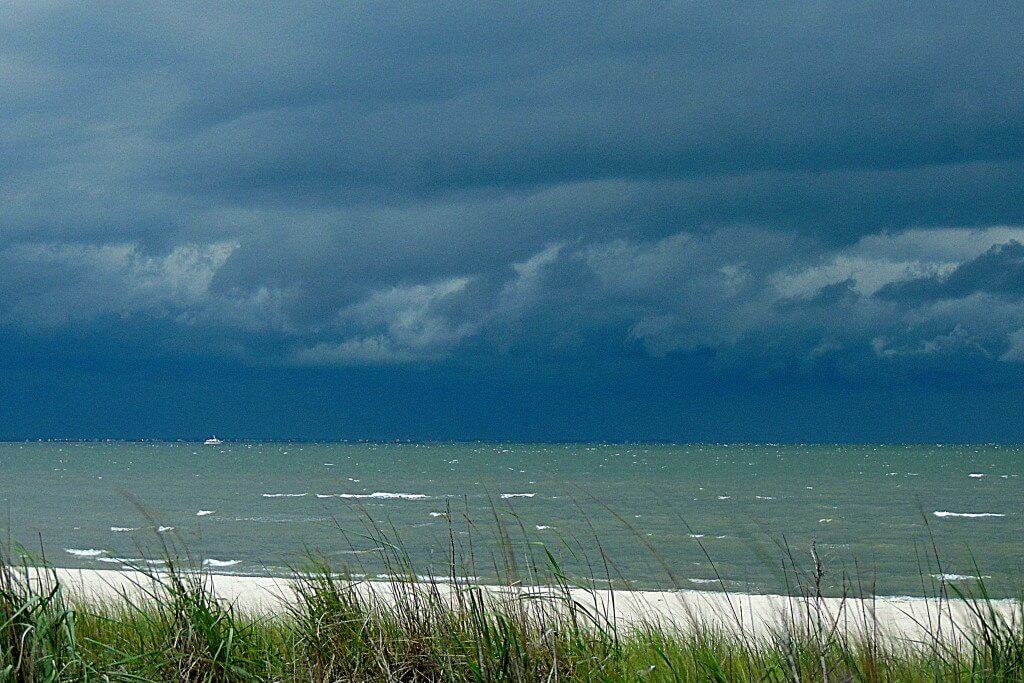 Cape Henlopen Camping The bay at Cape Henlopen State Park with a storm rolling in.