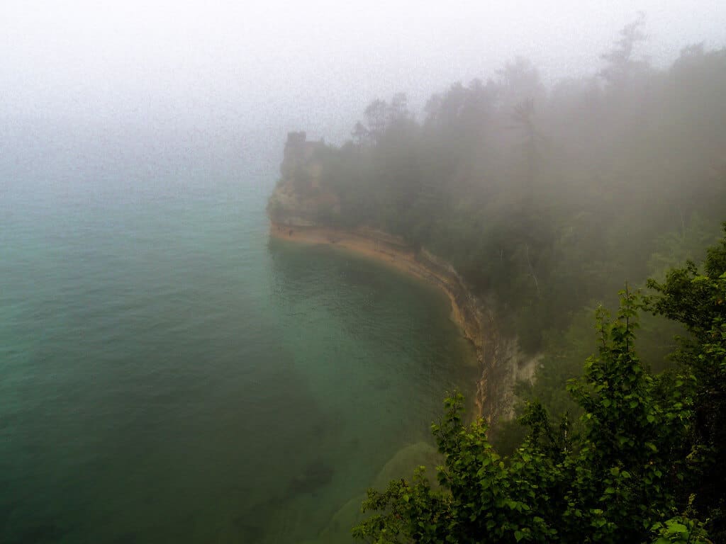 A foggy view of Lake Superior from Pictured Rocks National Lakeshore