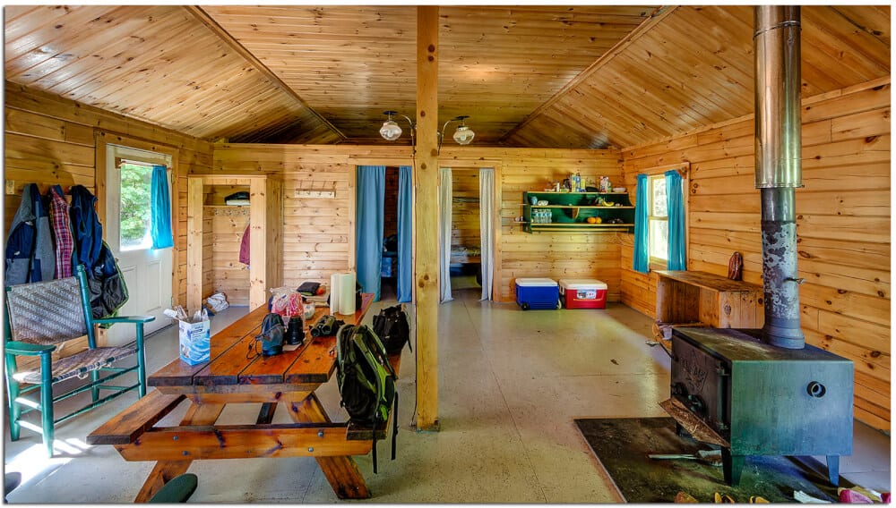 inside of a camping cabin in Maine