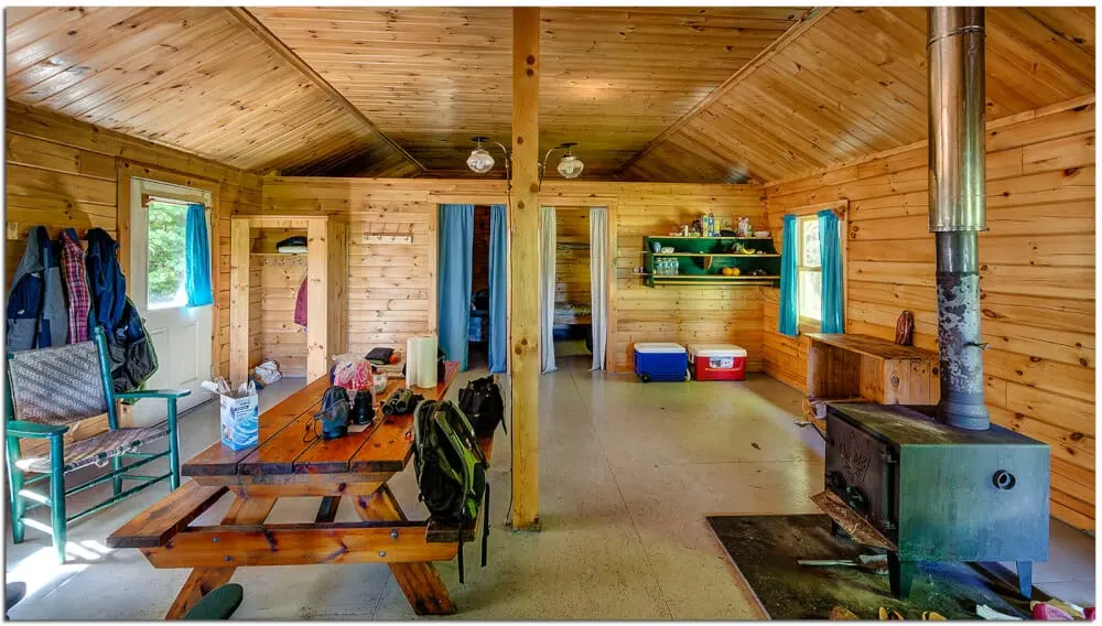 inside of a camping cabin in Maine
