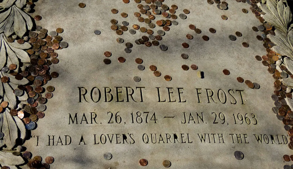 The gravestone of Robert Frost in Bennington VT.