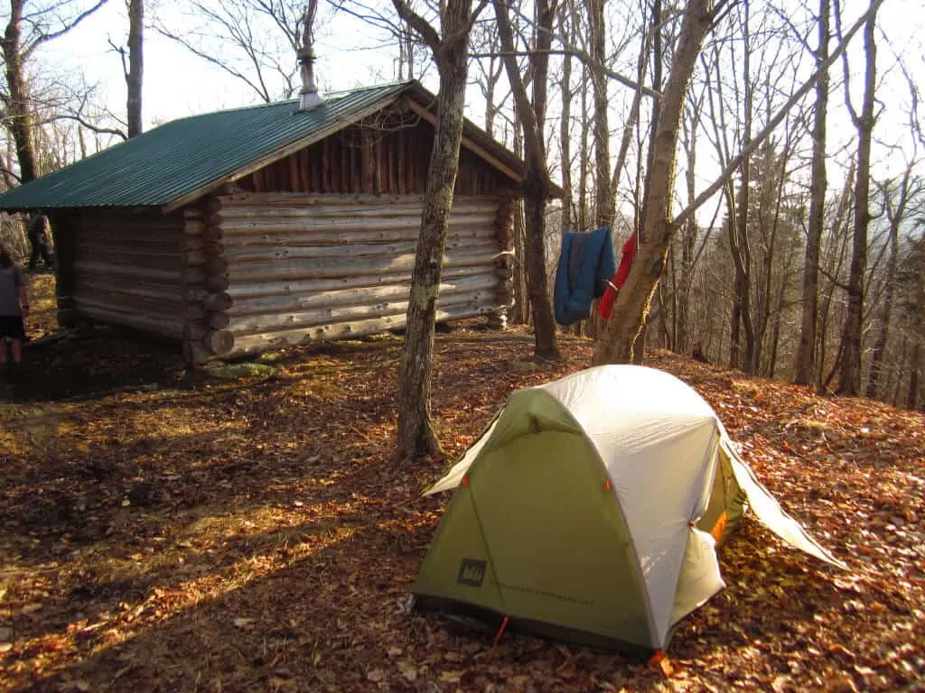 The outside of one of the New England camping cabins at Merck Forest