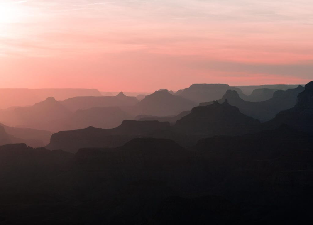 Desert View Campground, Grand Canyon National Park Sunset silhouette of Lipon Point, Grand Canyon National Park