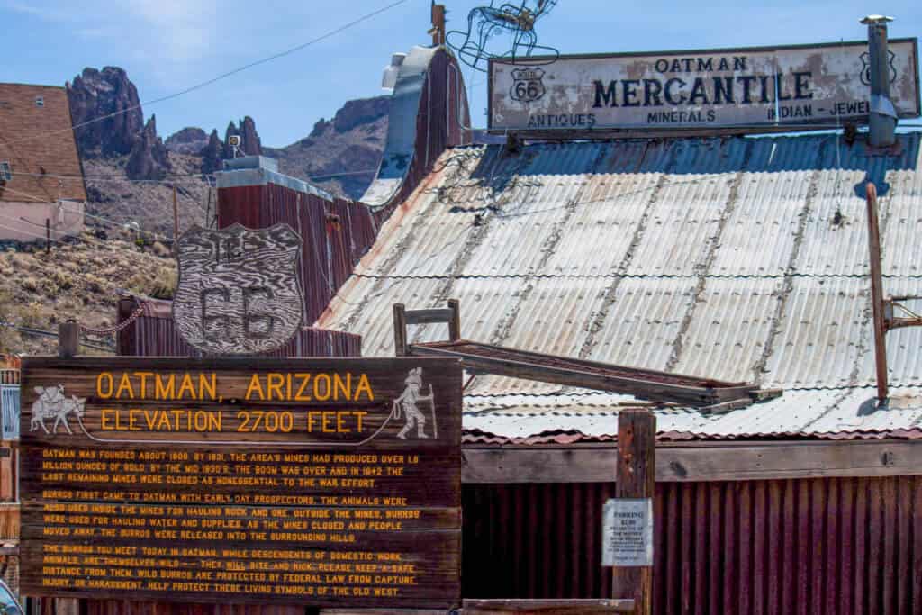 An informational sign in Oatman, Arizona.