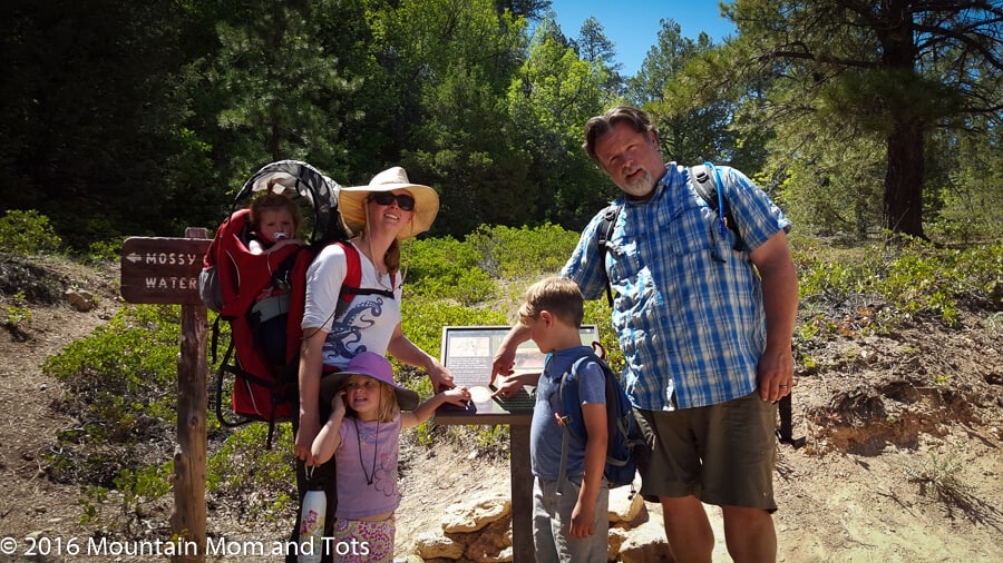Susan and her family at the trailhead at a National Park during their National Park to Park Highway road trip.