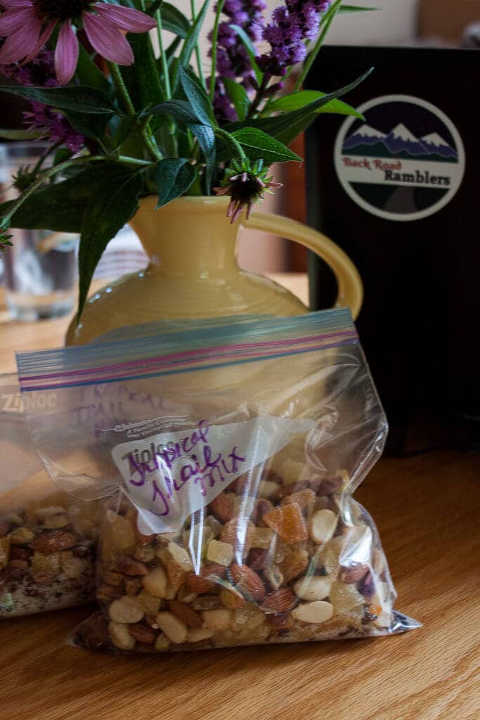 Tropical trail mix recipe A bag of totally tropical trail mix ready for a road trip.