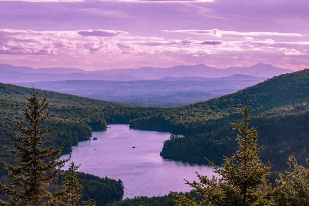 The view from Owl's Head at sunset in Groton State Forest, VT