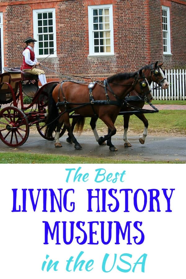 a horse and carriage drives down the street in Colonial Williamsburg. Caption: Best Living History Museums in the USA