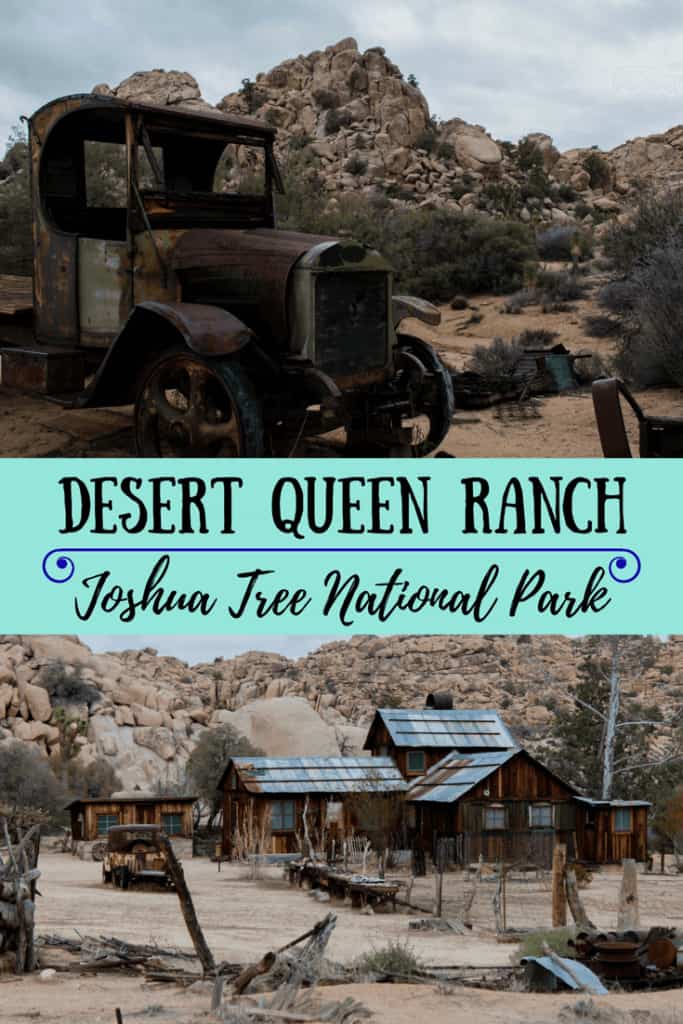 Two photos of the Desert Queen Ranch in Joshua Tree National park.