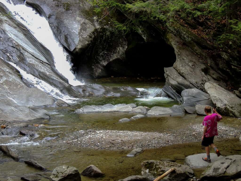 A child takes in the view of Hamilton Falls in Jamaica State Park