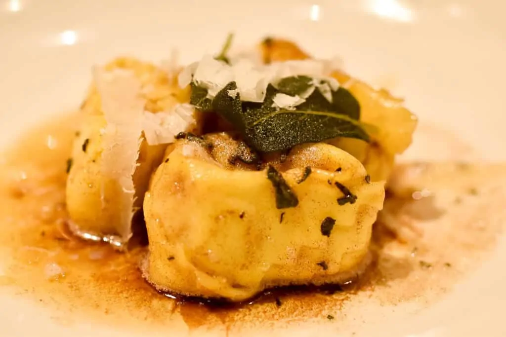 a plate of homemade pasta, topped with sage at the Tuscan Kitchen in Portsmouth, NH.