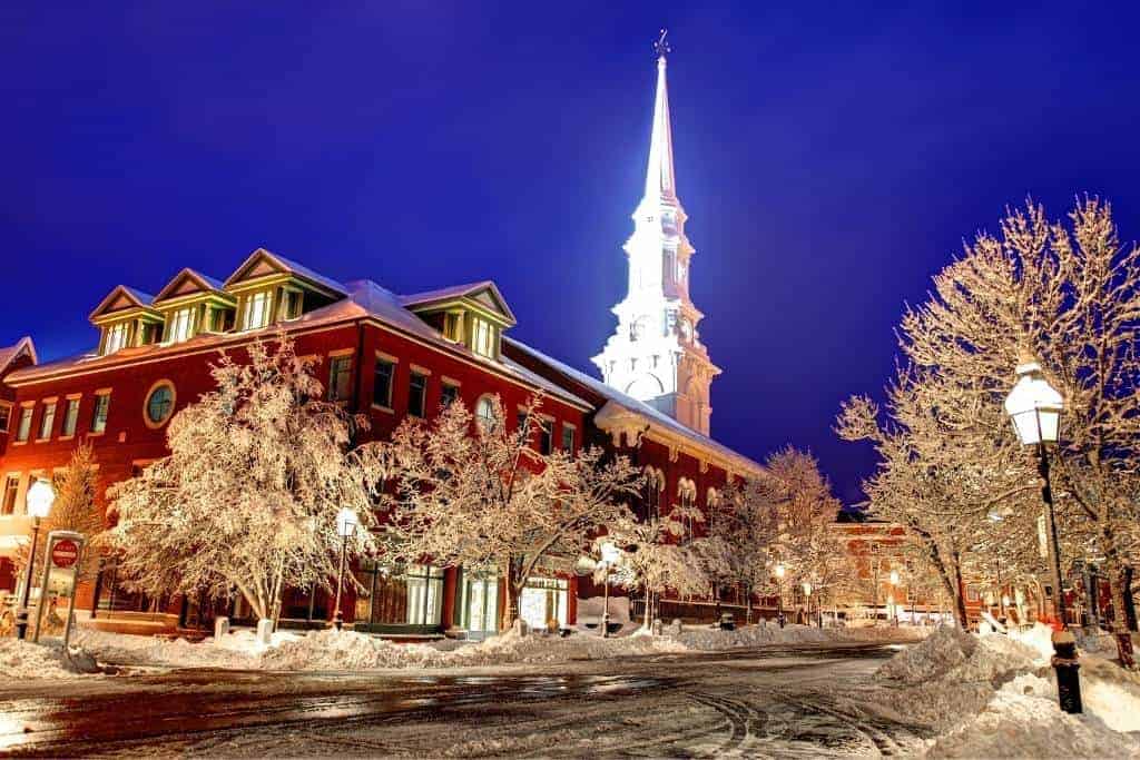 Portsmouth, NH in the winter covered with snow