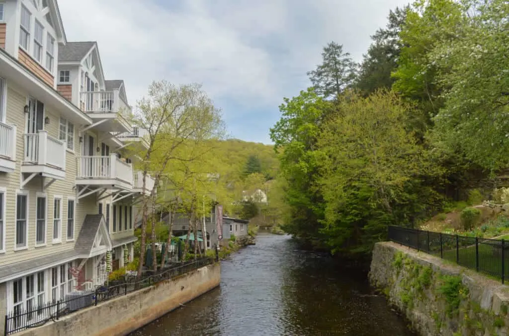 Condos overlooking a canal in Peterborough, NH