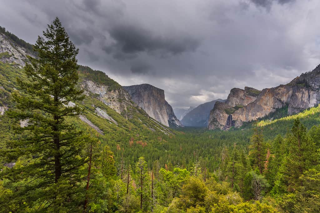 A cloudy view from Artist Point in Yosemite National Park in California.