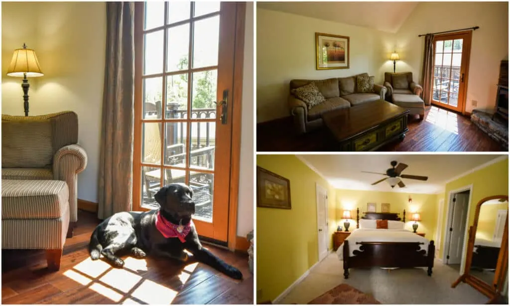 A photo collage of the inside of the Tarheel Suite at Hillwinds Inn in Blowing Rock, NC