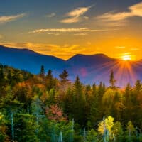 Sunset from a vista on the Kancamagus Highway near Lincoln New Hampshire.