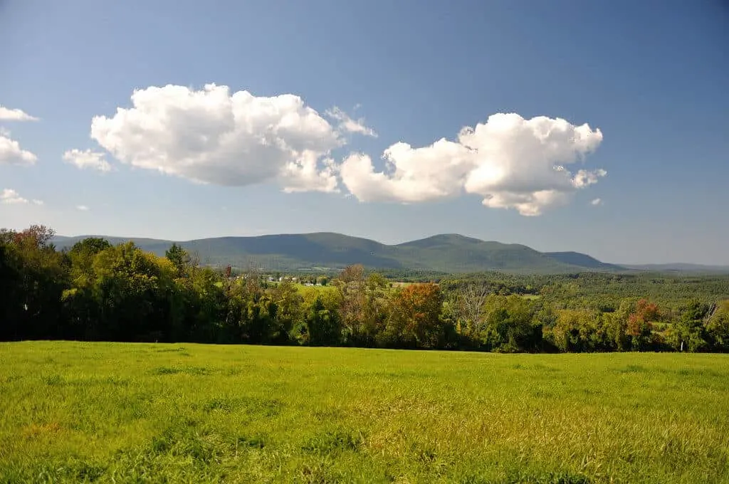 A long distance view of the mountains from Bartholomew's Cobble in the Berkshires