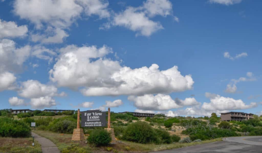A distant view of Far View Lodge in Mesa Verde National Park
