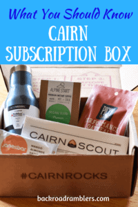 A close-up of the Cairn box for November 2018 with the caption: What you need to know about the Cairn subscription box.