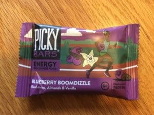 A close-up of Picky Bars - blueberry, from the October 2018 Cairn box