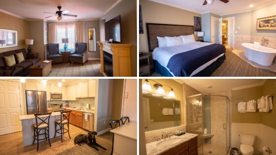 A collage of photos from River Walk Resort at Loon Mountain - one bedroom suite.