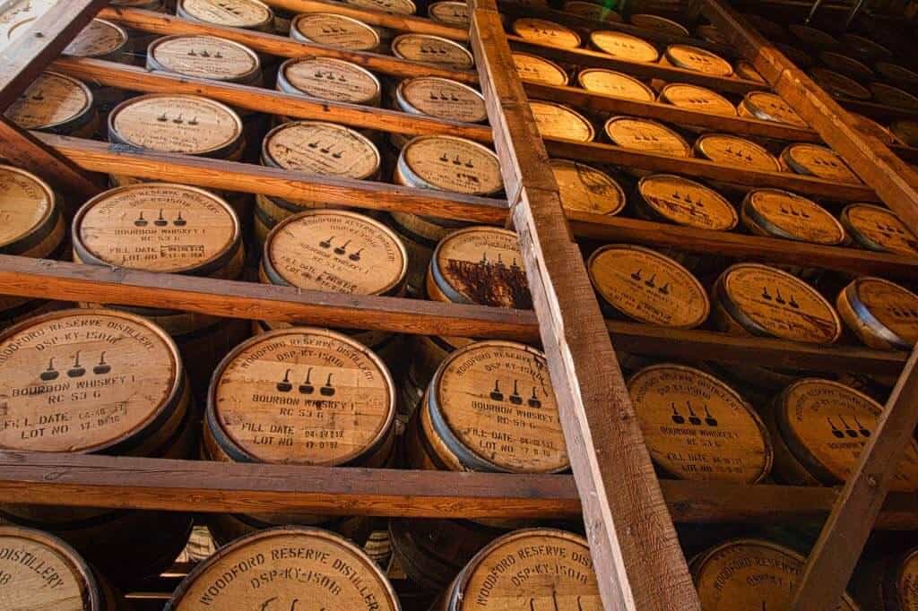 Bourbon racks at Woodford Reserve on a Kentucky bourbon tour.