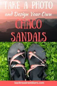 A photo of the Grand Canyon and a pair of Chaco sandals designed with the same photo. Caption reads: Design your own Chaco Sandals.