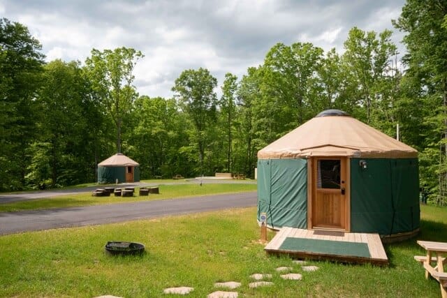 Yurts for rent in Explore Park on the Blue Ridge Parkway in Roanoke, VA