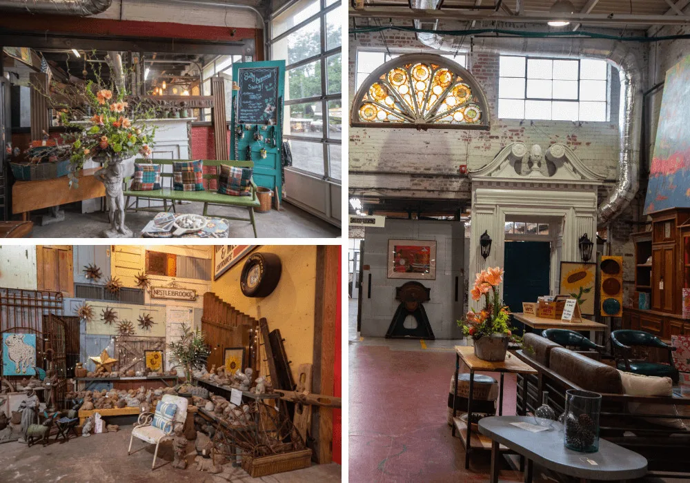 A collage of photos from Black Dog Salvage in Roanoke, Virginia