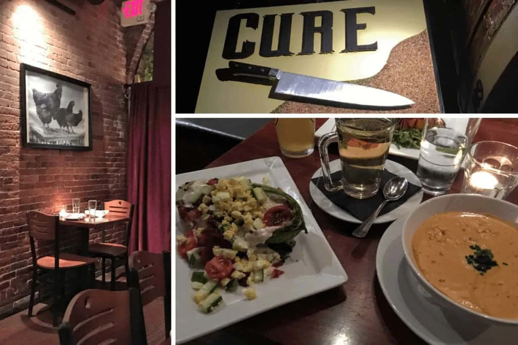 A collage of photos from Cure Restaurant in downtown Portsmouth, New Hampshire