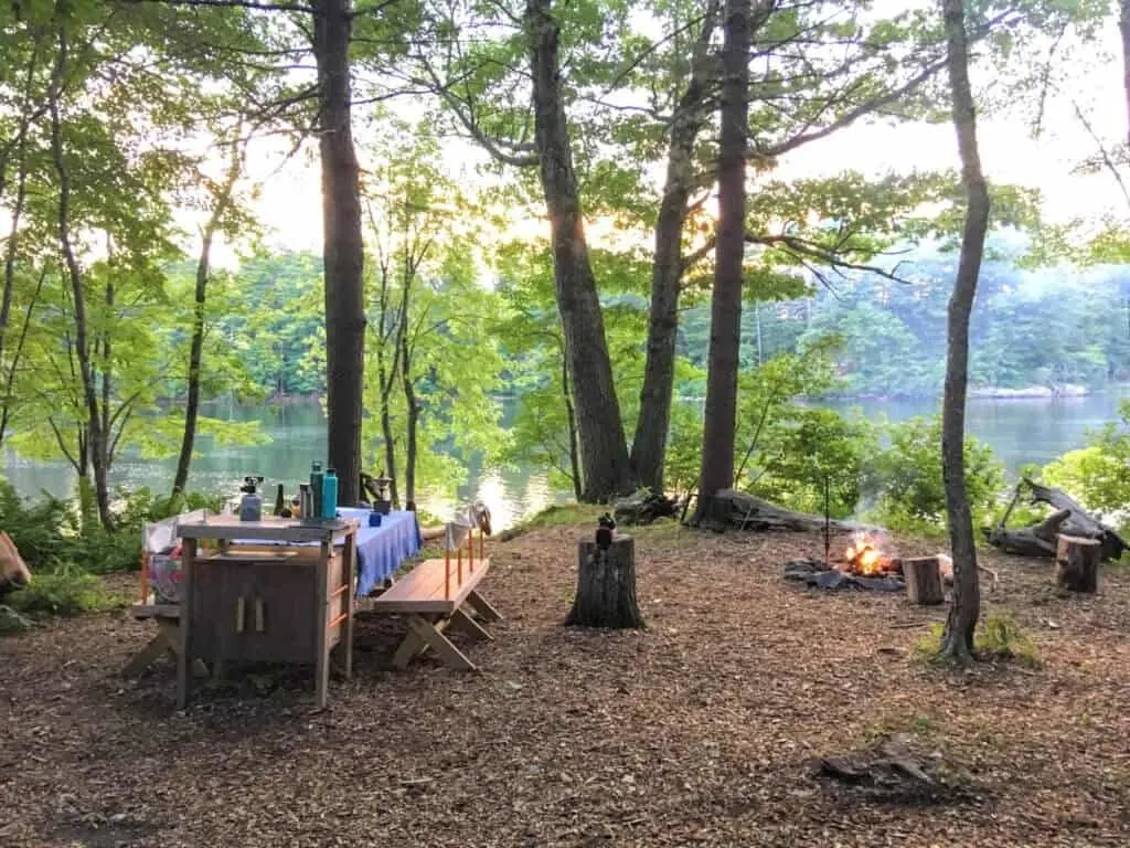 The view from a Tentrr site on the banks of the Saco River in Maine.