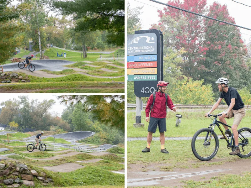 A collage of mountain biking photos from the National Cycling Center of Bromont.