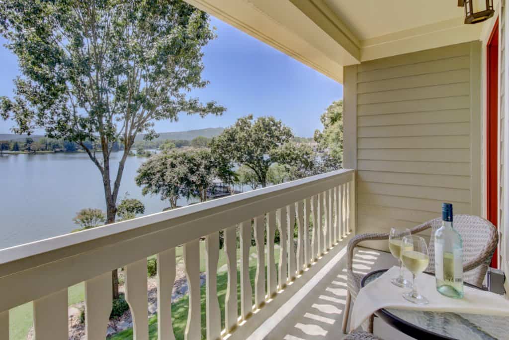 Lakeside view from a balcony at Lookout Point Lakeside Inn in Hot Springs, Arkansas.