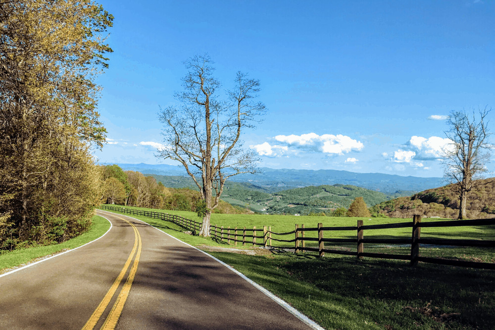 The entrance road at Grayson Highlands State Park.