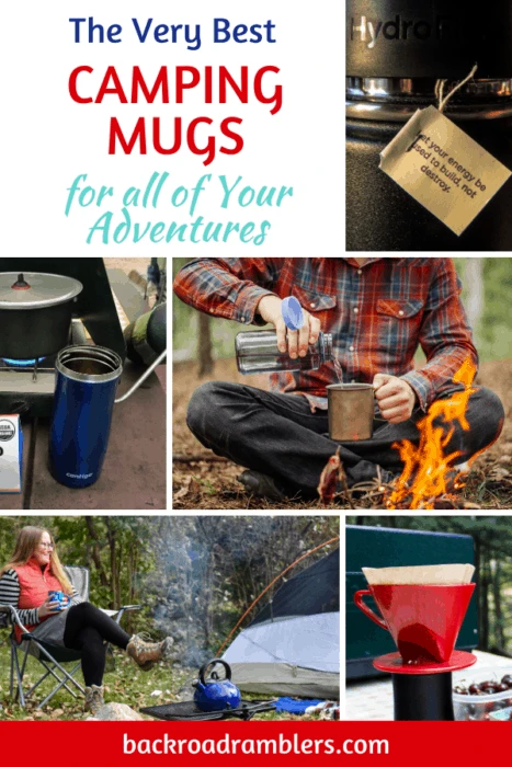 A collage of camping mug photos. Caption reads: The best camping mugs for all your adventures.