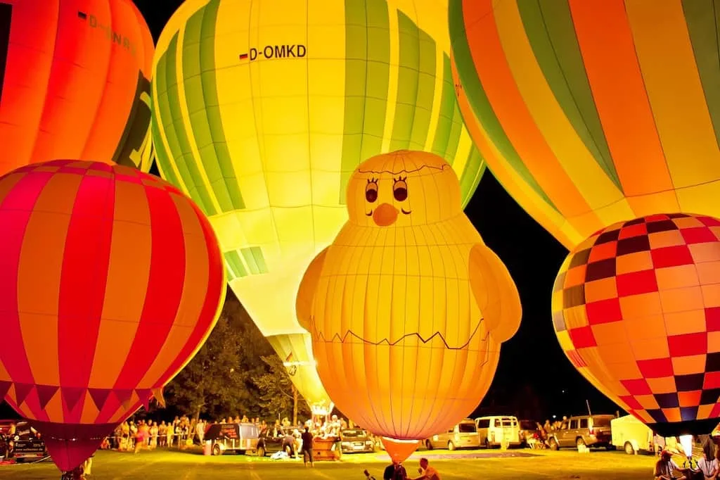 Night glow at a hot air balloon festival.