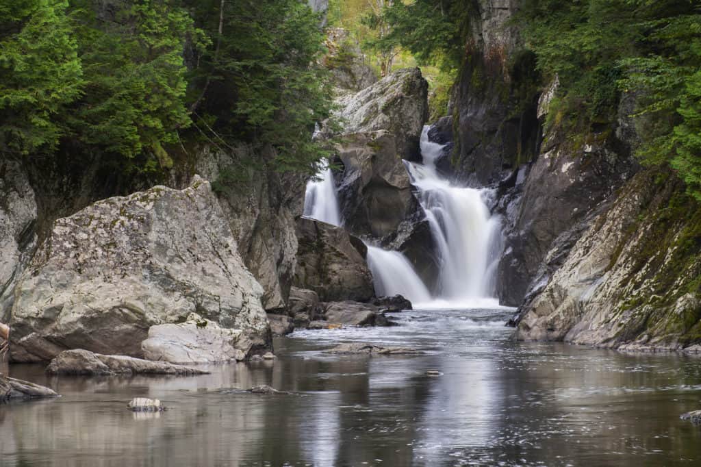 A Vermont waterfall hidden in the woods.