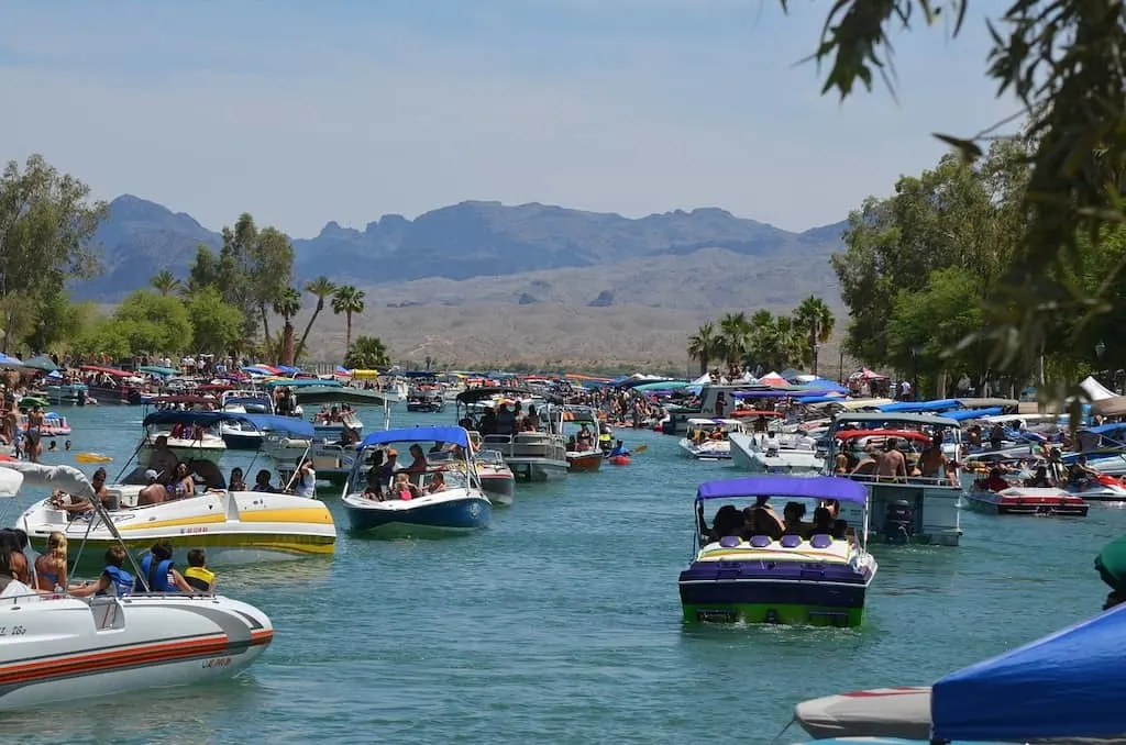 The Bridgewater Channel in Lake Havasu City full of boats for spring break