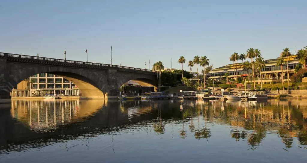 An early morning view of the London Bridge in Lake Havasu City, Arizona