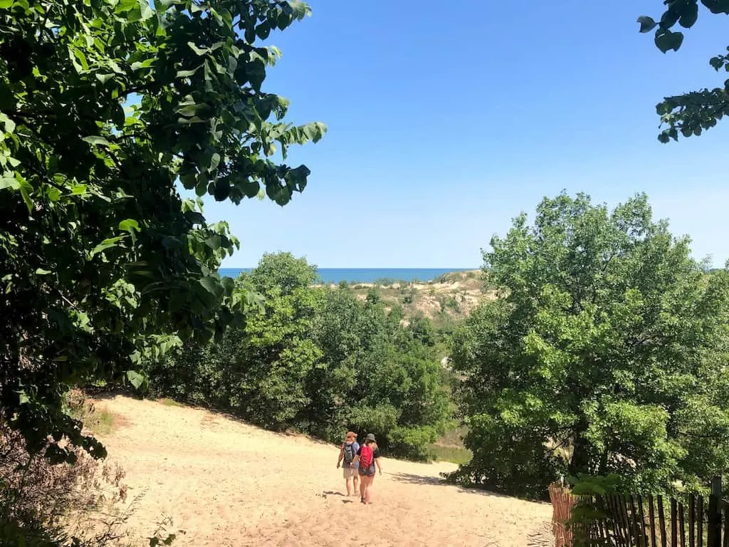 Hiking on the Long Lake trail in Indiana Dunes National Park.
