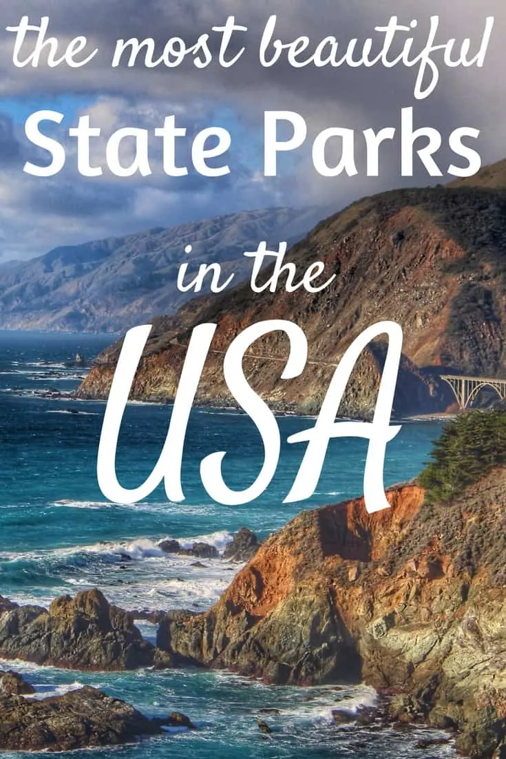  A collage of beautiful landscape photos. Caption reads: The best state parks in the USA