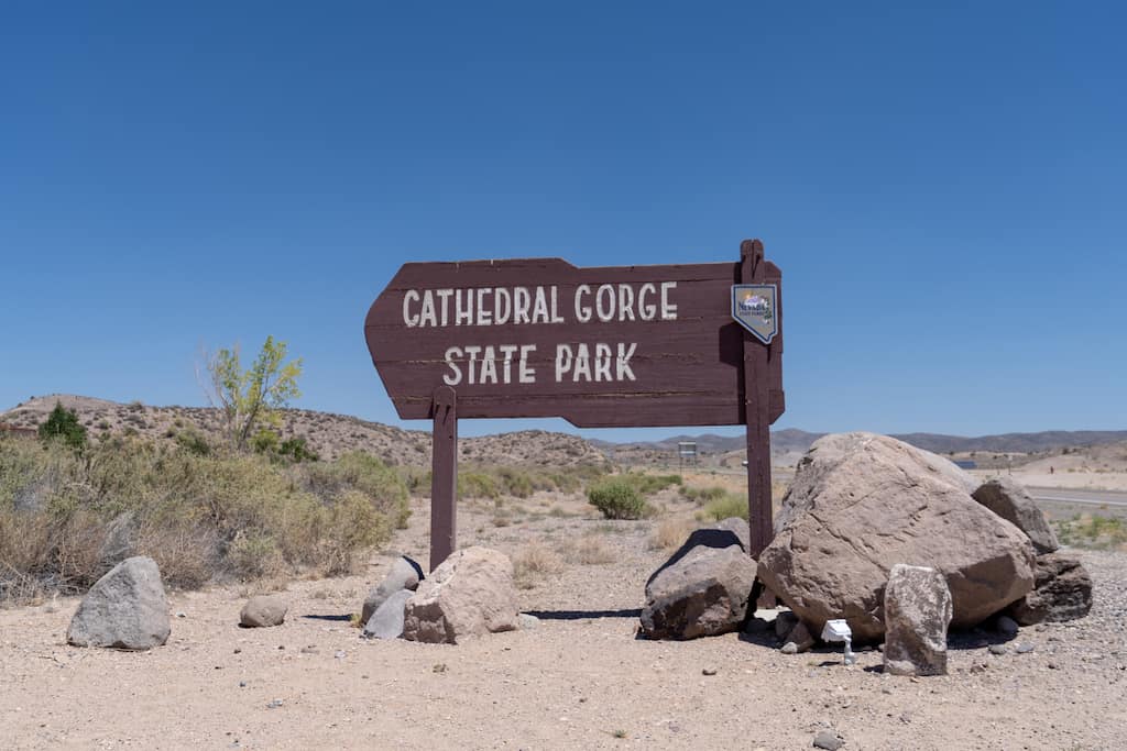 The entrance sign at Cathedral Gorge State Park in Nevada. 