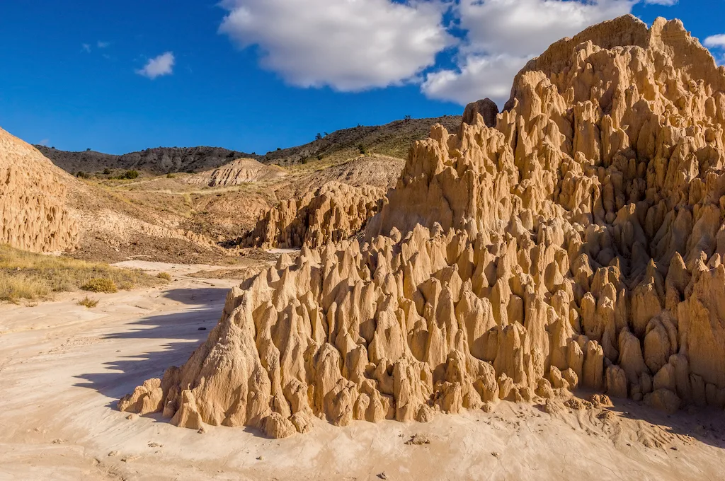 Tall rock formations at Cathedral Gorge State Park in Nevada.