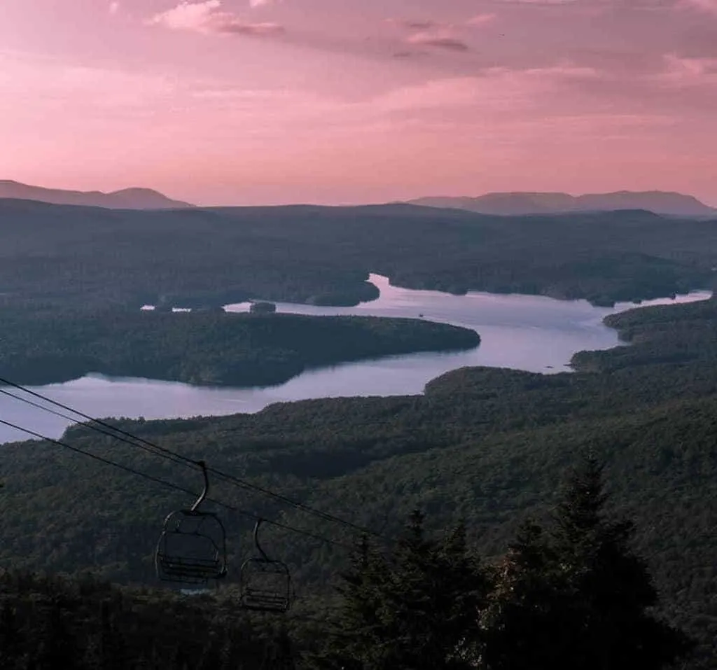 The view of Somerset Reservoir from the top of Mount Snow in West Dover, Vermont