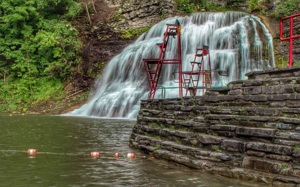 The swimming area at the base of the waterfall - Robert Treman State Park.