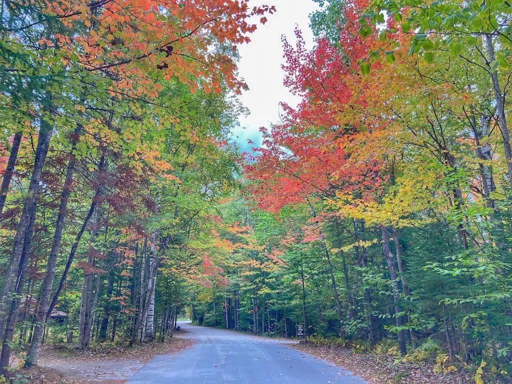 A back road with beautiful fall foliage in Island Pond, Vermont