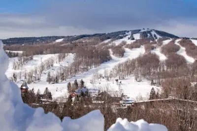 A winter view of Mount Snow Resort in West Dover, Vermont
