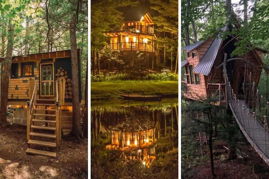 A collage of Vermont treehouse photos