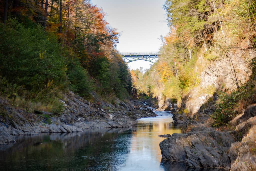 The Route 4 Bridge as seen from the bottom of Quechee Gorge in Quechee, Vermont