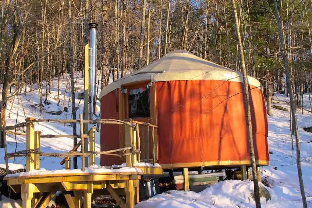 A winter glamping yurt in Denmark, Maine. Photo credit: Airbnb